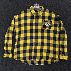 Nashville Predators Flannel Shirt Mens Large Yellow Navy Plaid Pocket NHL Hockey